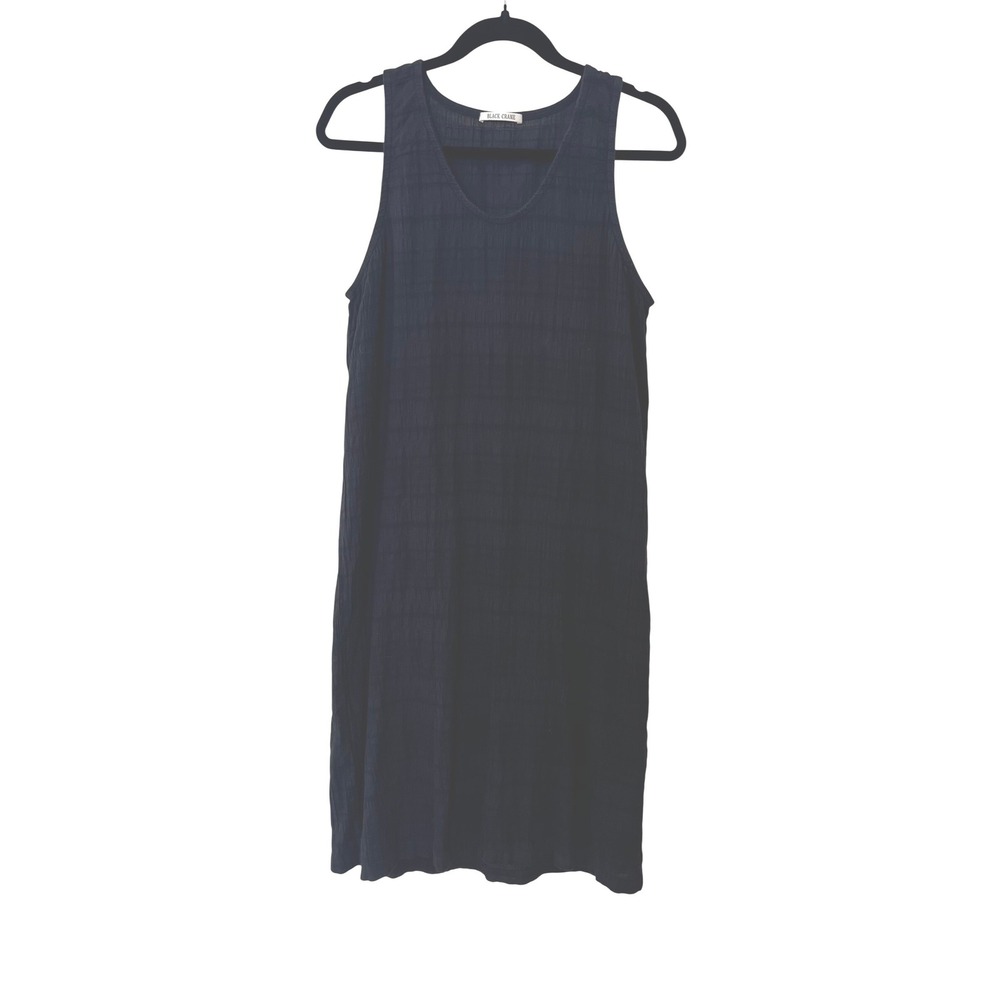 Black Crane Textured Sleeveless Shift Dress Black Cotton Small Made in USA